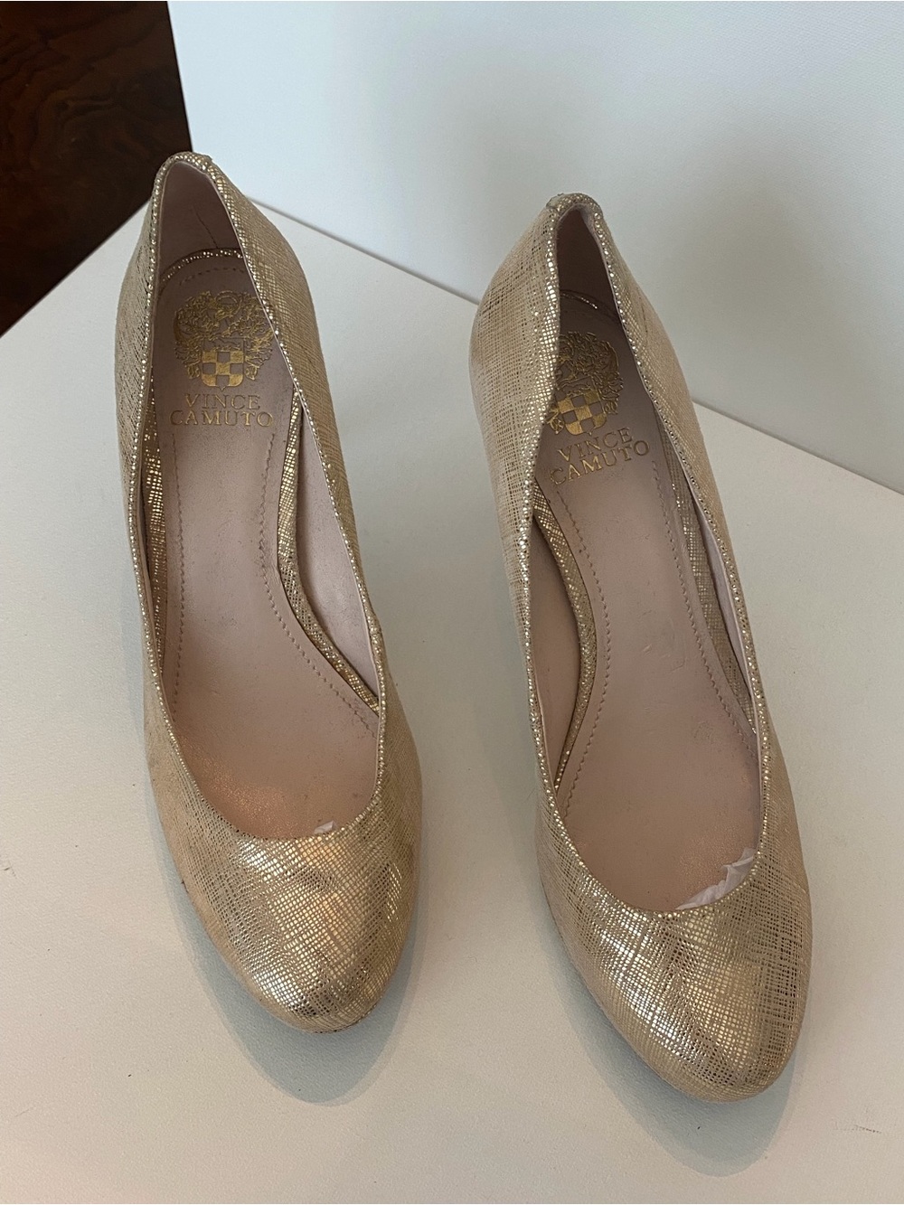 Vince Camuto Metallic Gold Rounded Toe Heels